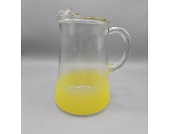 Vintage Blendo Frosted Yellow Pitcher West Virginia Glass 9.5" MCM 50s 60s