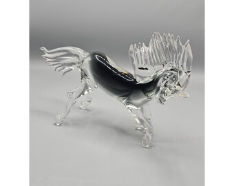 Murano Style Stallion Smokey Grey Glass Horse Italy Statue Large 14.5"