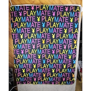 Vintage Playboy Playmate Bunny Blanket Throw 60X48 Black, Yellow, Pink, Blue Y2K image 1
