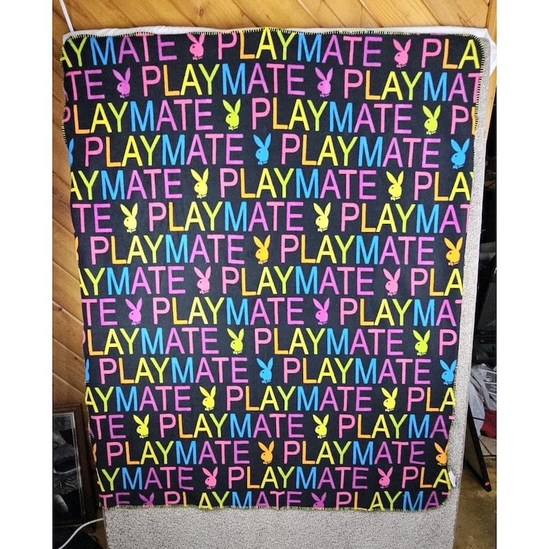 Vintage Playboy Playmate Bunny Blanket Throw 60X48 Black, Yellow, Pink, Blue Y2K image 1