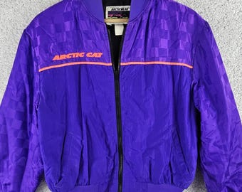 Vintage 90s Arcticwear Cat Jacket Womens Large Purple Checkered Flag Made USA