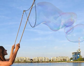 5L Bubbles Mixture & Handmade Wooden Giant Bubble Wand, Outdoor Sensory Toy Montessori Kit