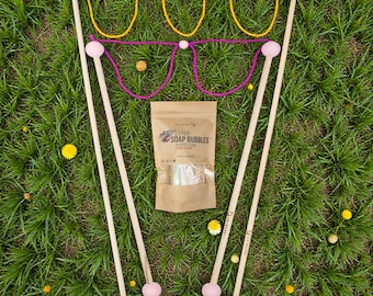 5x 1L Bubble Liquid & Handmade Wooden Giant Bubble Wands, Kids Outdoor Party, Garden Event