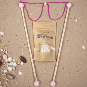 Ensemble baguette à bulles en bois fait main et solution à bulles géantes de 5 L