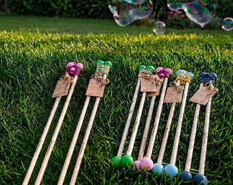 Professional Giant Bubble Wand Set – 2 Large & 4 Small Handmade Wooden Wands