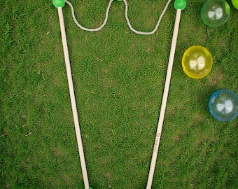 Adjustable Crafted Wooden Soap Bubble Wand Set, Handmade Sensory Toy, natural green outdoor activity