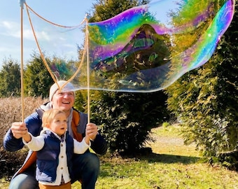 5L Giant Bubble Mixture & Adjustable Handmade Wooden Bubble Wand, Outdoor Activity Montessori Toy Set