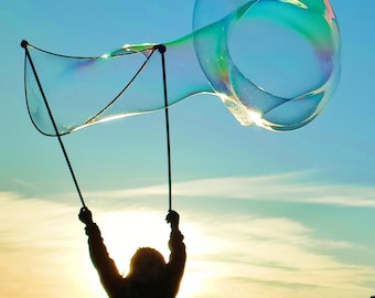 5L Bubble Mixture & Handmade Wooden Giant Bubble Wand, Outdoor Activity Montessori Toy Set