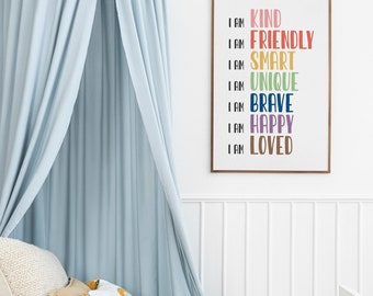 Kids Wall Art Daily Affirmation Poster Positive Playroom Printable Poster Digital Download