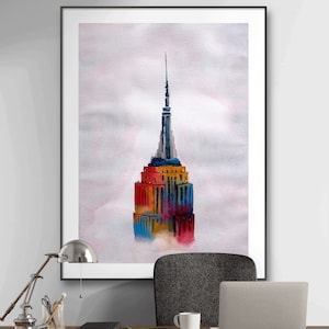 The Empire State Building, New York, Manhattan, City Painting, Watercolour, Urban Landscape, Art Deco, Building Illustration, Skyscraper