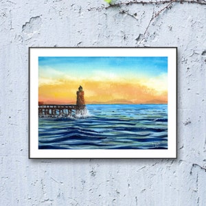 Farol de Capbreton Aquarela Boucarot Landes França Arte Costeira Presente Aquarelle Tableau Hossegor Arte Costeira Seascape Costa do Oceano Atlântico