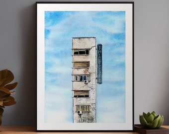 Strada Anghel Saligny Nr 6, Bucharest, Romania, City Painting, Watercolour, Urban Landscape, Modern Wall Art Print, Building Illustration