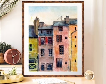Pau Historic Quarters, France, Pyrenees, Bearn, Chateau, Historic, City, Watercolour, Urban, Aquarelle, Building Illustration, Contemporary