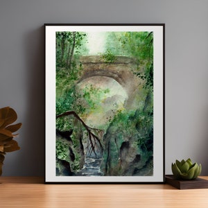 Pont D'Espagne Cauterets Hautes-Pyrenees França Aquarela Montanha Arte Decoração de Parede Floresta Paisagem Natureza Vida Selvagem Presente Arte Tableau