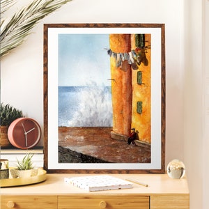 Sicily Italy Watercolour Island Coastal Village Wall Decor Coastal Nautical Ocean Mediterannean Sea Travel Souvenir Laundry Gift Seascape