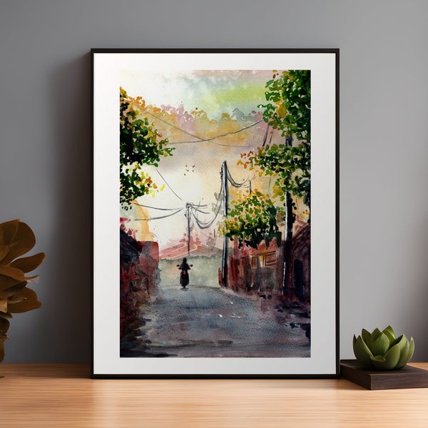 Bali Indonesien Aquarell Druck Reise Kunst Wand dekor Landschaft Natur Wildlife Abenteuer Malerei Kunstwerk Geschenk Asien Souvenir