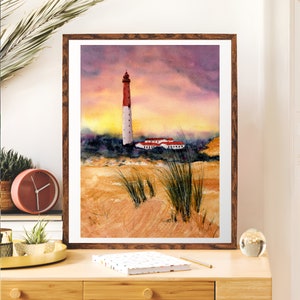 Aquarela costeira La Coubre Farol Sereno Arte França Seaside Pintura Decoração Marítima Tableau Scenic Charente-Maritime Artwork Presente