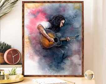 Adam Granduciel - Wojna z narkotykami, Akwarela, Szkicowanie, Nowoczesna sztuka ścienna, Rock, Sztuka muzyczna, Dekoracja ścienna, Ilustracja muzyka