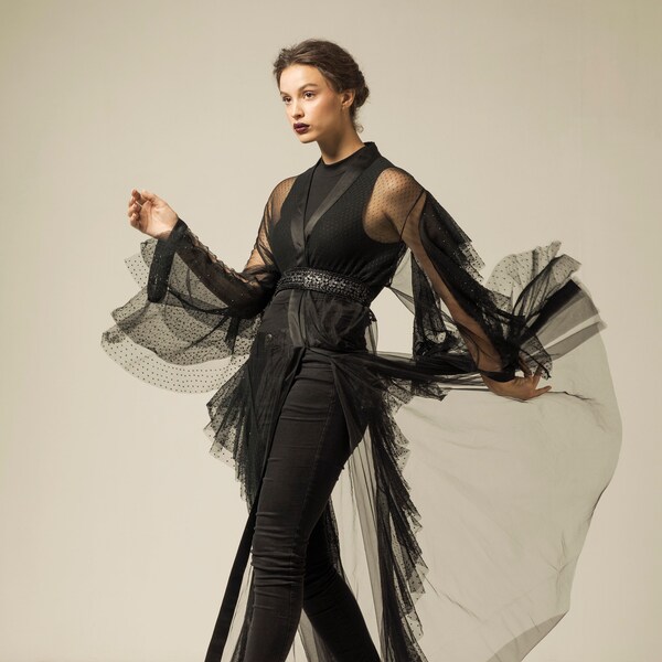 Peplum Black White Abaya main image 1