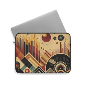 Retro Geometric Laptop Sleeve, Cool Tech Case, Music Lover Gift, Vintage Style Computer Bag, Artsy Work Essentials, Art Deco