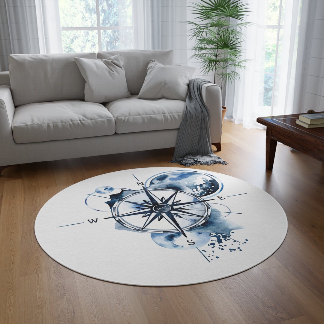 Round Rug Compass Center Piece Decorative Direction Carpet Etsy