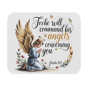 Angel Prayer Mouse Pad, Inspirational Desk Decor, Gift for Students, Office Christian Decor, Psalm 91:11