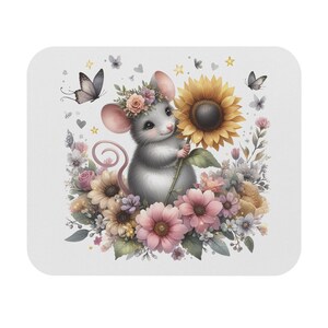 Whimsical Mouse Pad with Sunflower & Butterflies, Cute Desk Accessory, Floral Mousepad, Gift for Mouse Lovers, Cute Office Decor, Spring