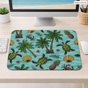 Muismat met zeeschildpadden en palmbomen | Tropisch strandpatroon