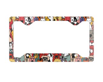 Colorful Cartoon Dog License Plate Frame | Playful Puppy Pattern Metal Frame