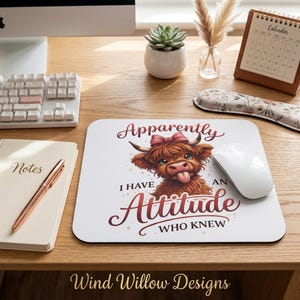 Tapis de souris vache des Highlands | Tapis de bureau animaux de la ferme Attitude (9 x 8)
