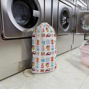 Whimsical Retro Laundry Bag with Cute Laundry Design, Fun Laundry Tote, Gifts for Her, Home Organization, Laundry Room Decor, Gift for Mom