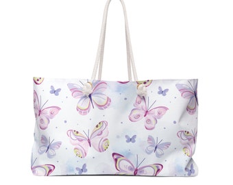 Weekender Bag- Butterfly Shoulder Bag- Summer Travel Bag- Bag with Rope Handles- Vacation Gift