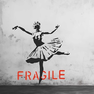Banksy Ballerina Stencil for wall art, home decor, and decorative stencil projects. Various size options available A6, A5, A4, A3, A2