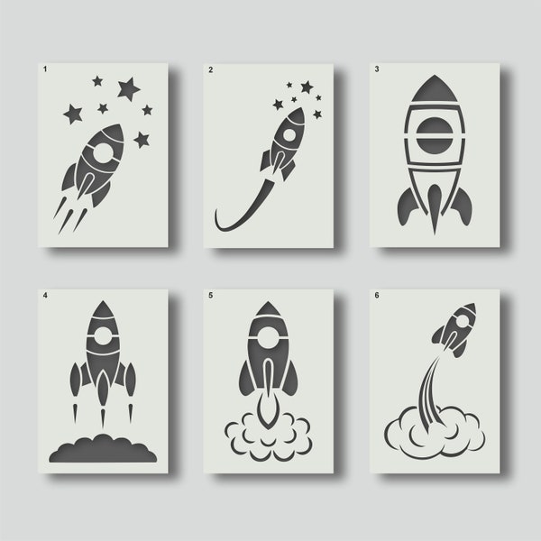 Space Rocket Stencils for kids bedroom, nursery, art & craft. Various style and size options available A6, A5, A4, A3, A2.