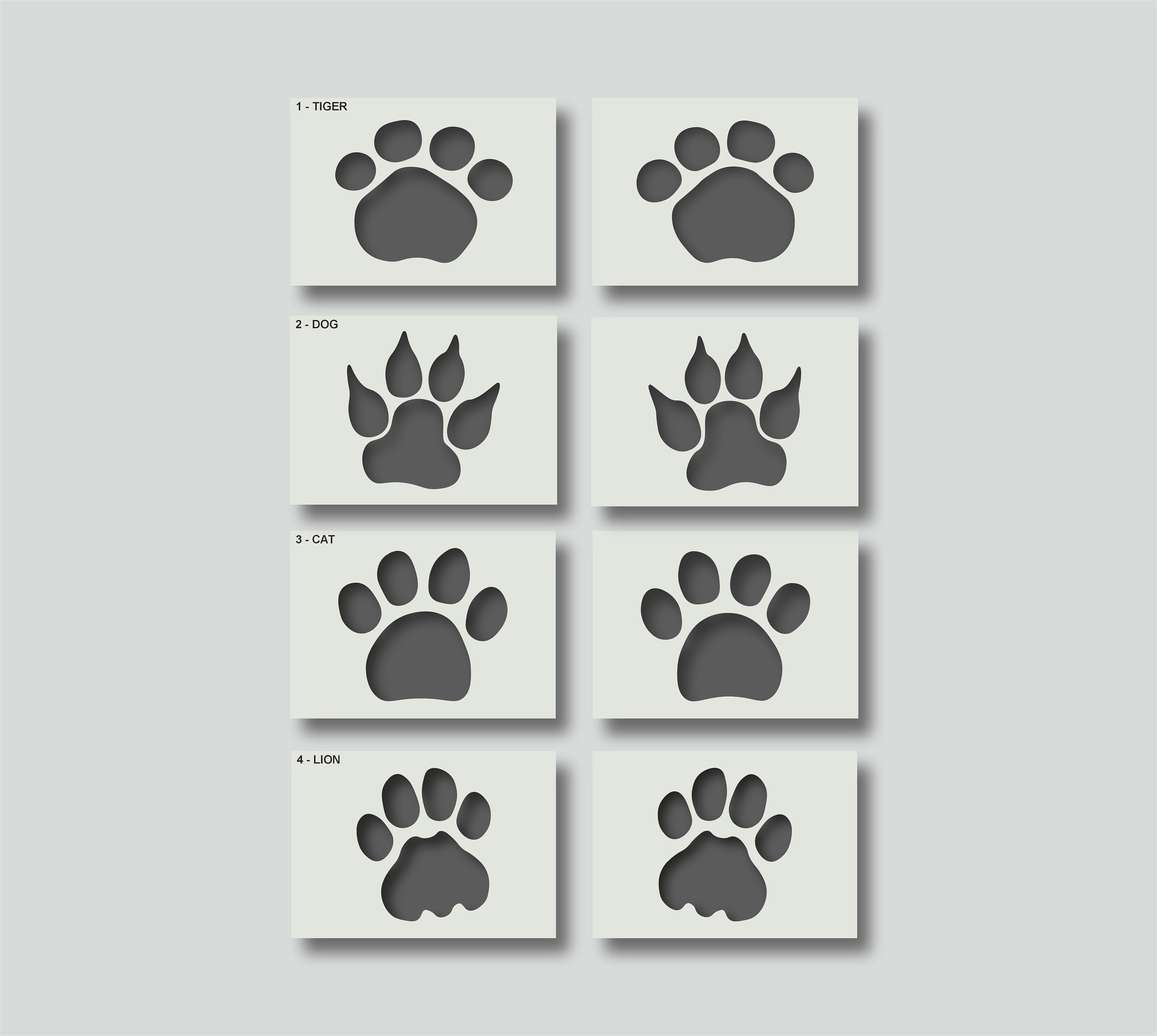 Pack of 2 Animal Footprint Stencils for kid's room decor and other craft projects. Various design and size options A6, A5, A4, A3, A2,