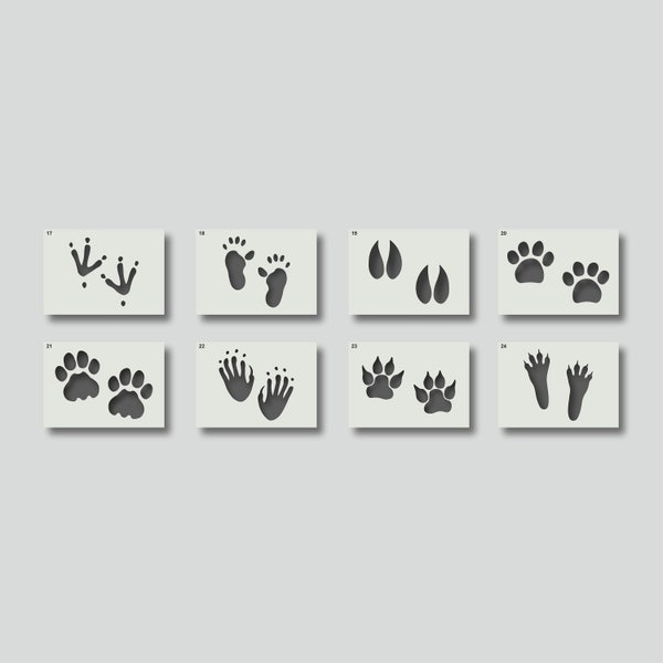 Pochoirs à empreintes d'animaux pour la décoration de chambre d'enfant et d'autres projets d'artisanat. Diverses options de styles et de tailles disponibles A6, A5, A4, A3, A2, Groupe 3