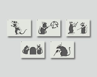 Banksy Rat Stencils for Wall Art, Home Décor, and Painting.  Various style and size options available A6, A5, A4, A3, A2,  Rats Set 1