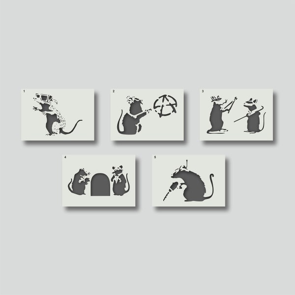 Banksy Rat Stencils for Wall Art, Home Décor, and Painting.  Various style and size options available A6, A5, A4, A3, A2,  Rats Set 1