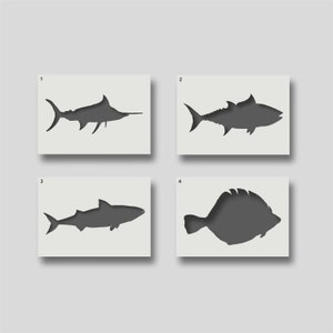 Stencils de peixe para decoração de casa, arte de parede, pintura, artes e ofícios, várias opções de design e tamanho - A6, A5, A4, A3, A2. GRUPO 1