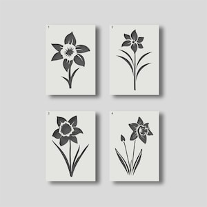 Plantillas de flores de narciso para pintura, decoración del hogar, artes y manualidades. Hay varias opciones de estilo y tamaño disponibles.