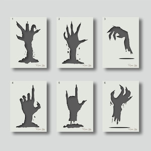 Halloween Zombie Hand Stencils for, Home Decor, Painting, Art & Craft. Various style and size options available, A6, A5, A4, A3, A2.  Group1