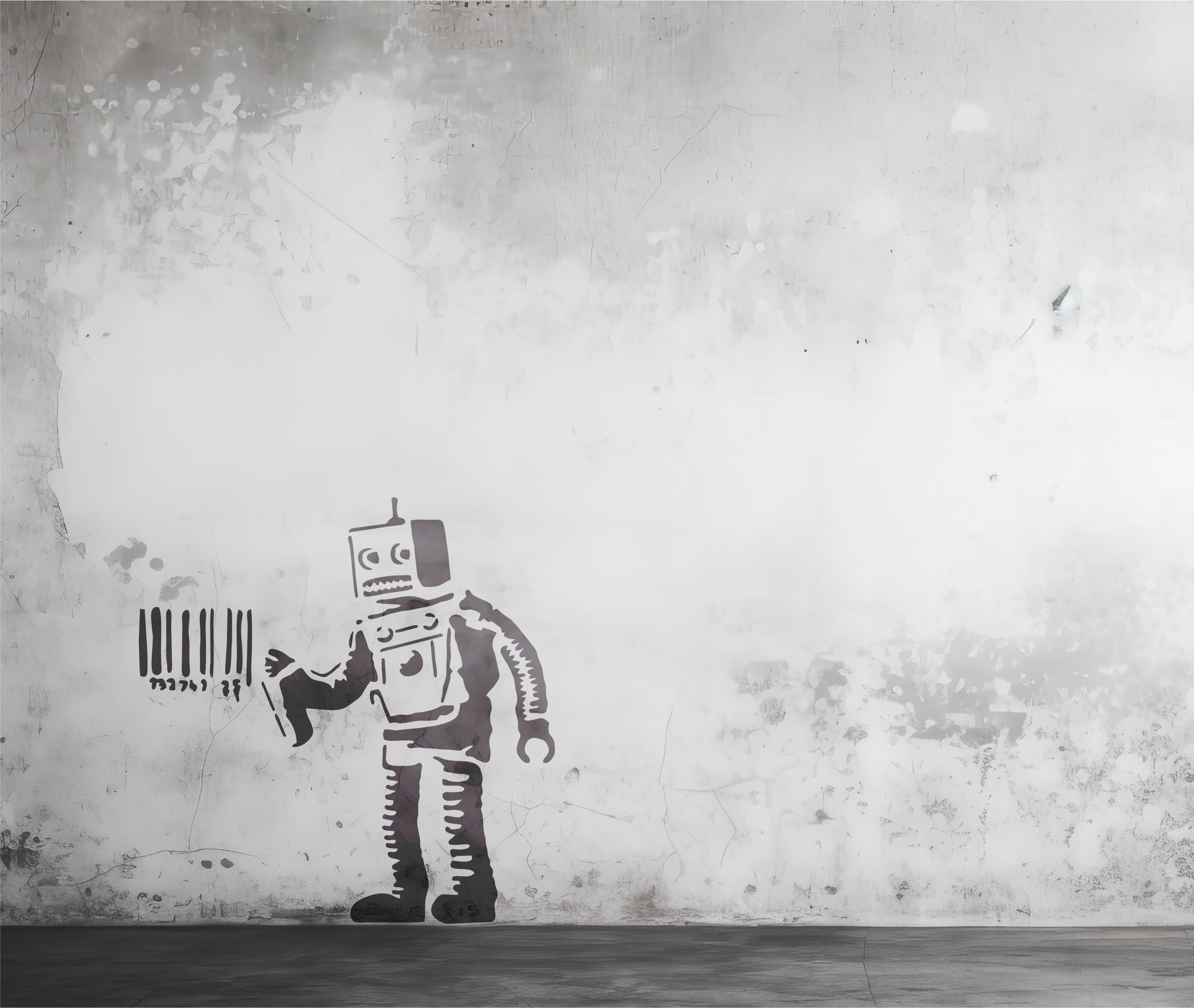 日本未入荷-2サイズ♪ウォールアート- Banksy Street Art Robot Amazon.com: Banksy Robot Barcode Street Art Banksy Print