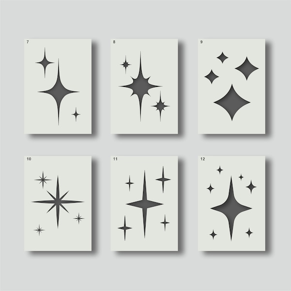 Festive star shape stencils for Walls, Fabrics & Furniture, Home Decor, Craft Stencils. Various design and size options available. Group 2