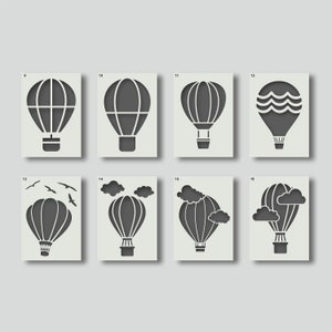 Hot Air Balloon stencils for nursery and kids bedroom wall art. Various style and size options available A6, A5, A4, A3, A2, Set 2