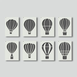 Stencil di mongolfiere per la decorazione murale della cameretta dei bambini e della cameretta dei bambini. Disponibili vari stili e dimensioni A6, A5, A4, A3, A2, Set 1