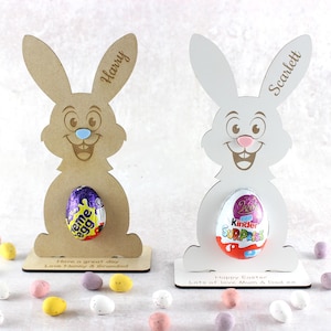 Portauovo di Pasqua personalizzato, porta Kinder, porta Creme. Regalo di Pasqua personalizzato. Portauovo di Pasqua a forma di coniglietto