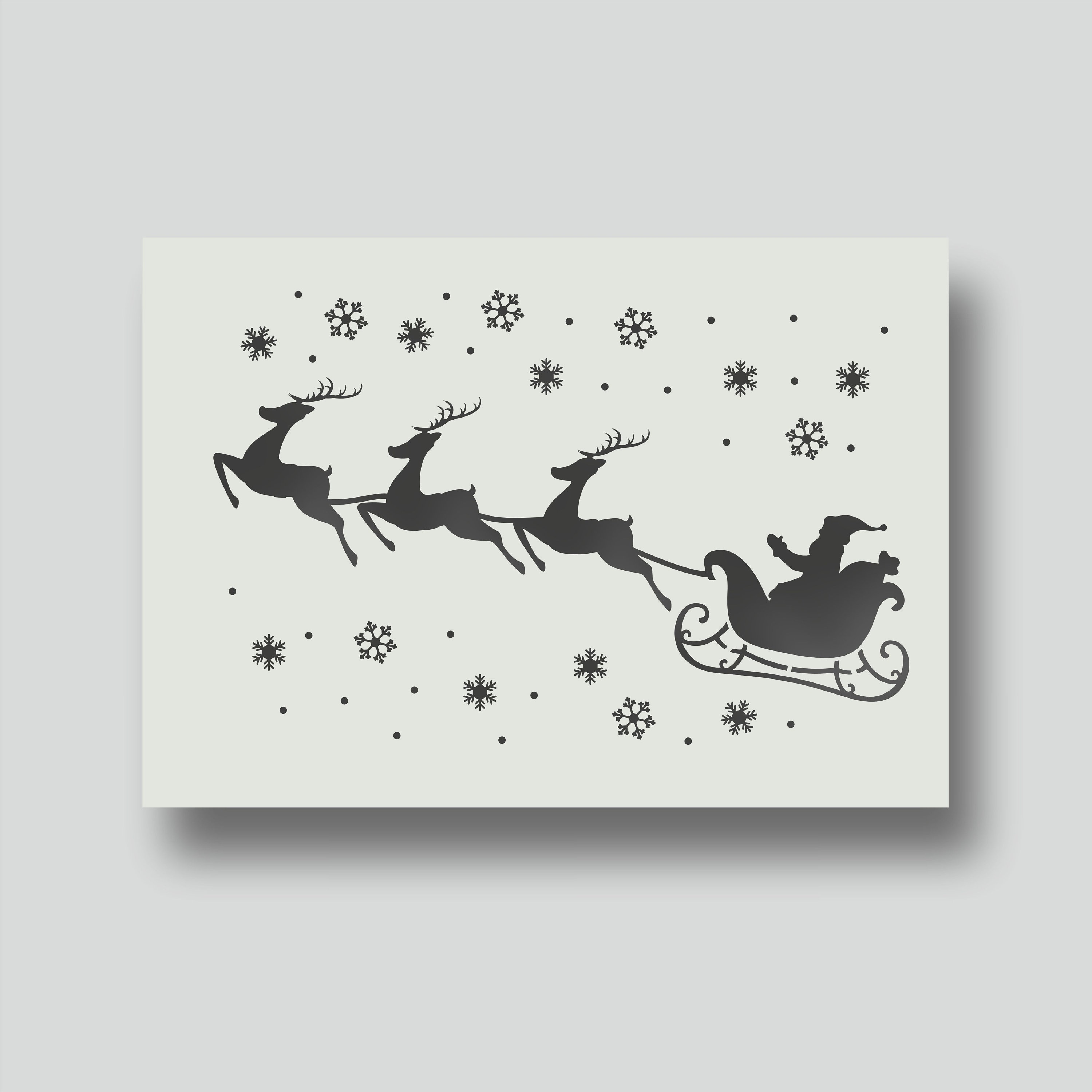 Santa Sleigh and Reindeer Snowflake stencil for Card Making, Christmas Decoration, Home Decor, Xmas Crafts. Various size options available.