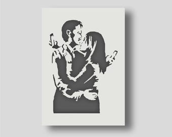 Banksy Mobile Lovers Stencil - Banksy wall art - Banksy home decor -  Banksy Painting Stencil. Various size options available.