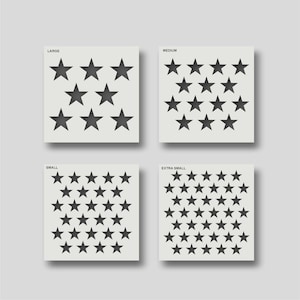 Reusable star stencils for home decor - wall art, arts & crafts, stencil painting - kid's crafts. Various sizes are available.