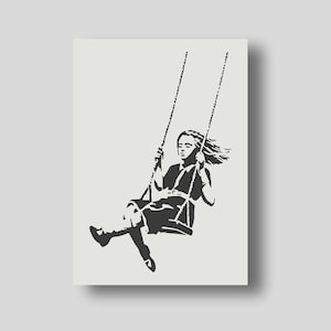 Banksy Girl On Swing Stencil - Contemporary Graffiti Art Stencil. Various size options available A6, A5, A4, A3, A2